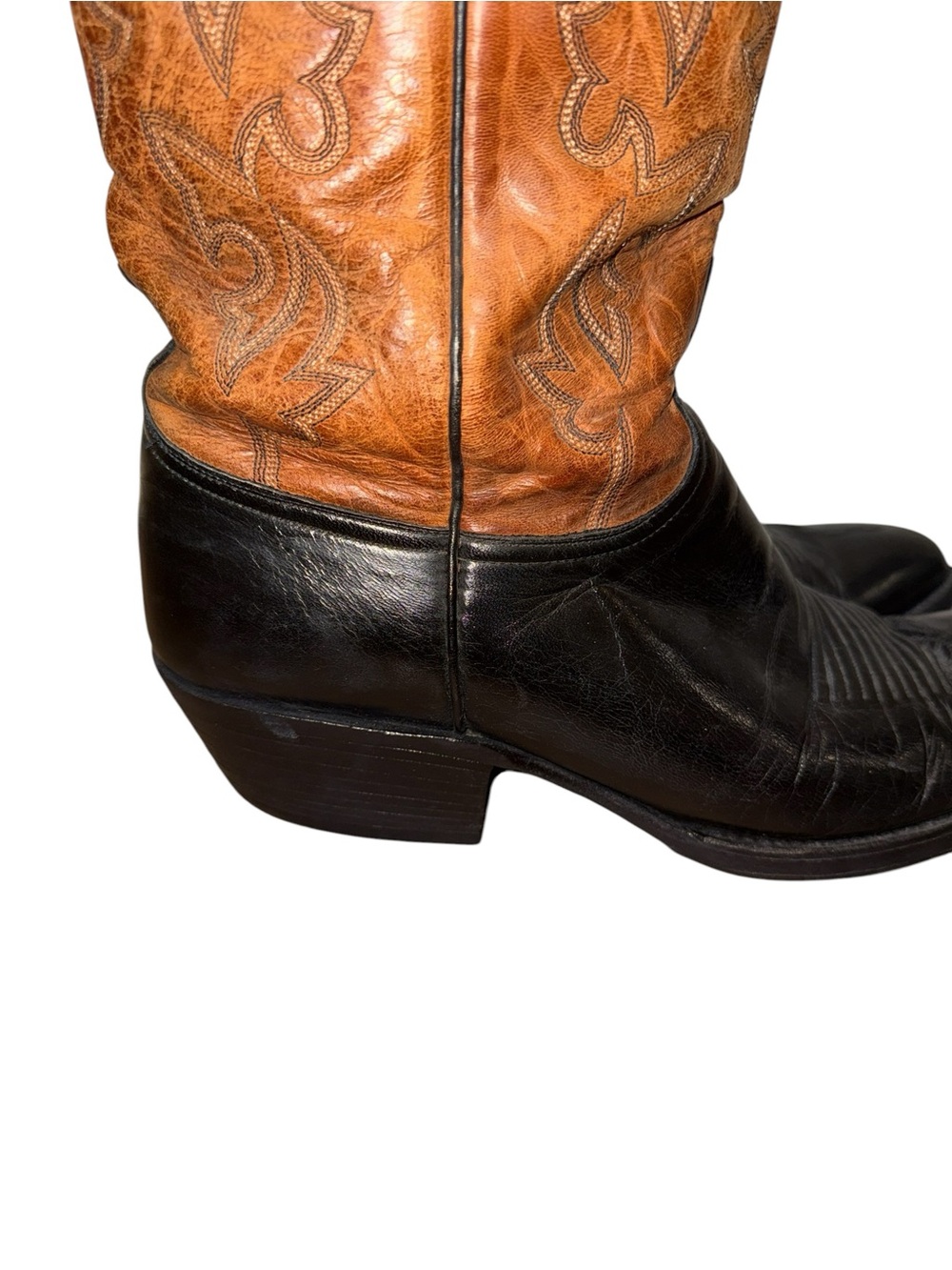 Lucchese Cowboy Boots Mens 9.5 Black Leather Western Pull‎ On Pointed Toe USA - Picture 5 of 12